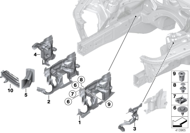 2012 BMW 640i Mounting Parts, Engine Compartment Diagram