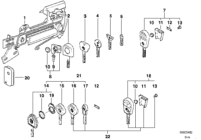 1989 BMW 525i Door Handle Front / Lock / Key Diagram