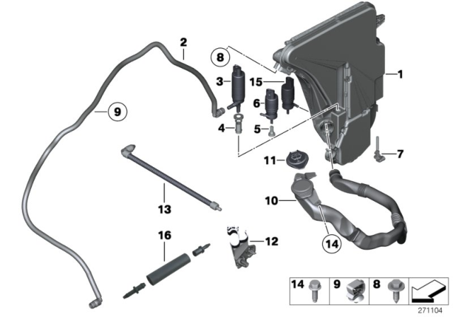 2015 BMW 750Li Reservoir, Windscreen / Headlight Washer System Diagram