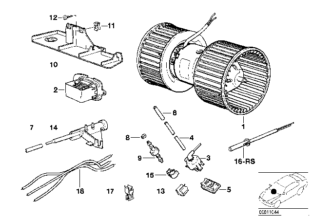 1993 BMW 740iL Blower Unit Diagram for 64118390935