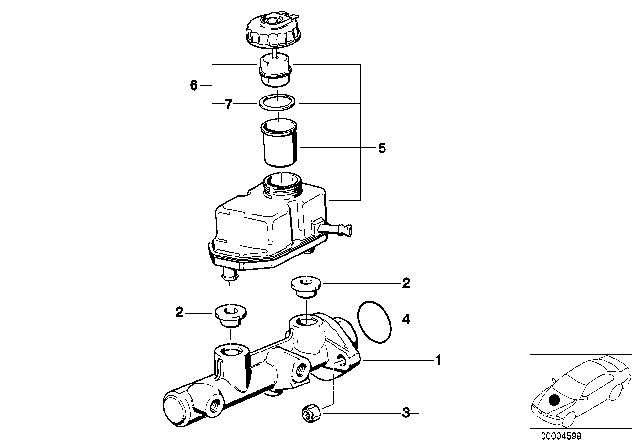 1997 BMW 740i Brake Master Cylinder / Expansion Tank Diagram