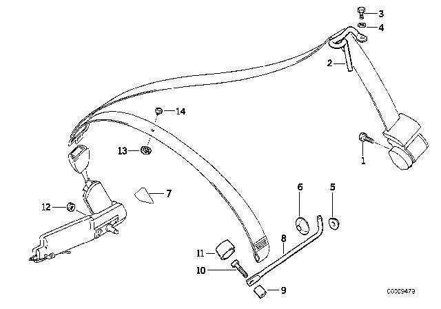 1995 BMW 325i Front Safety Belt Mounting Parts Diagram