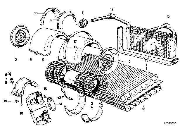 1984 BMW 733i Blower Unit Diagram for 64111361839