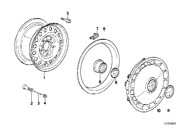 1985 BMW 318i Hub Cap Wheel Diagram for 36131127230