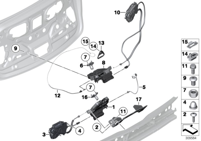 2016 BMW 550i GT xDrive Trunk Lock Assembly Diagram for 51247269543