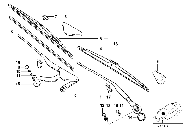 1999 BMW 740i Single Components For Wiper Arm Diagram
