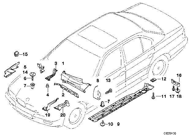 1998 BMW 740iL Body Parts / Floor Panel / Engine Compartment Diagram