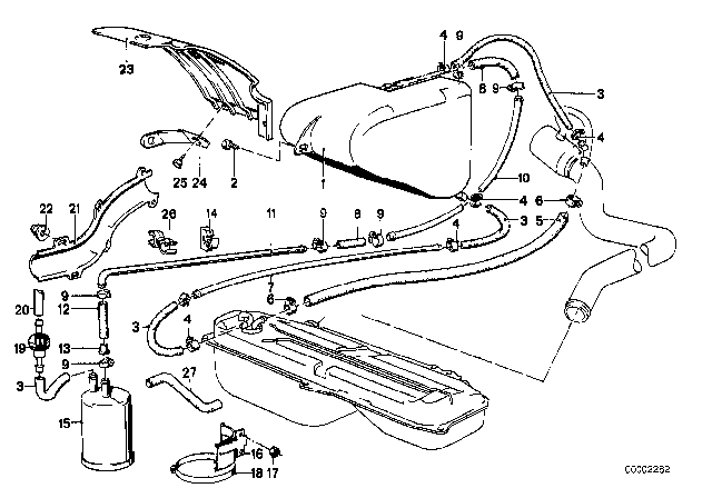 1992 BMW 325i Expansion Tank / Activated Carbon Container Diagram