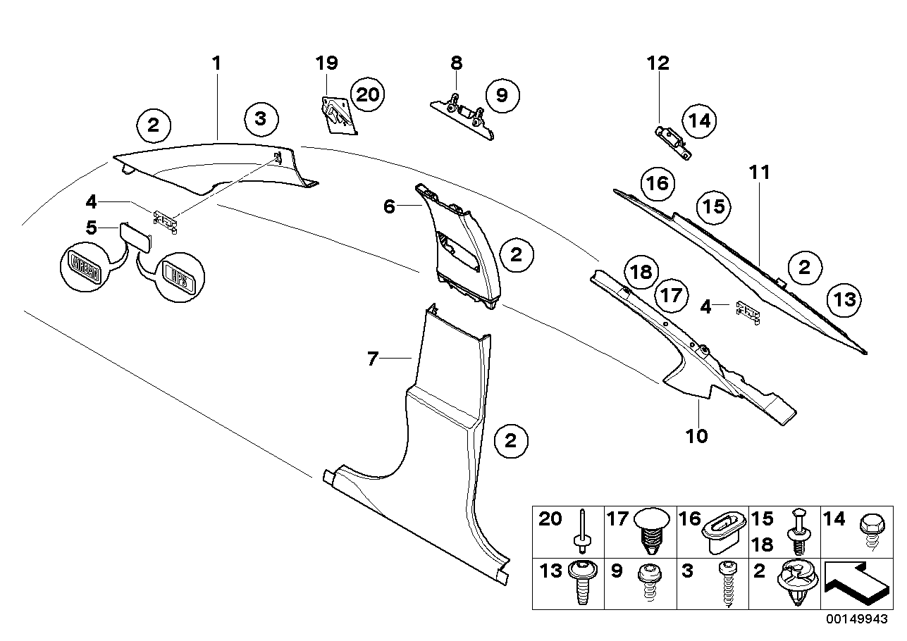 BMW 51437897636 Trim Panel B-Column, Top Right