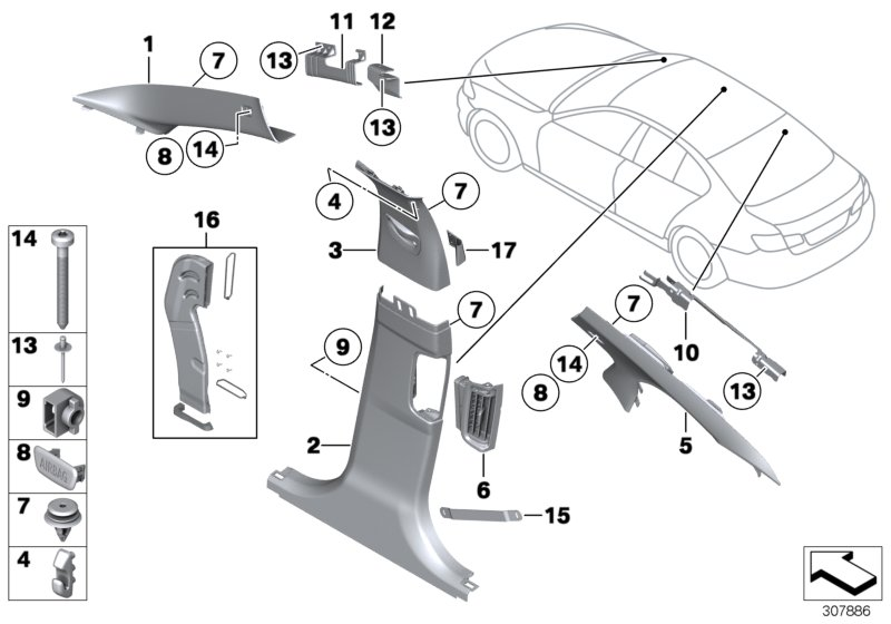 BMW 51439173440 Cover, B-Column Upper Right