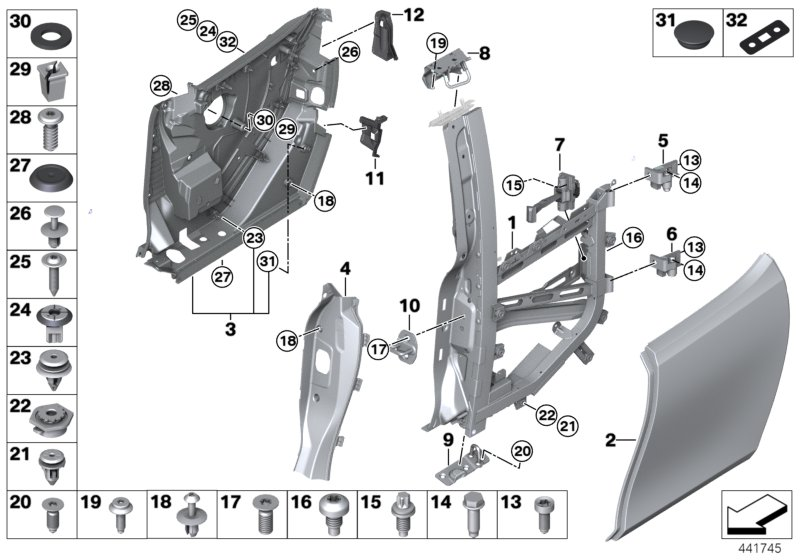 BMW 51004820131 Hinge, Rear Door, Upper, Left