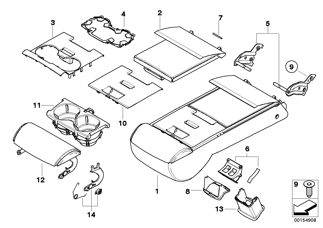 BMW 52206988620 Armrest Basis With Shelf, Leather