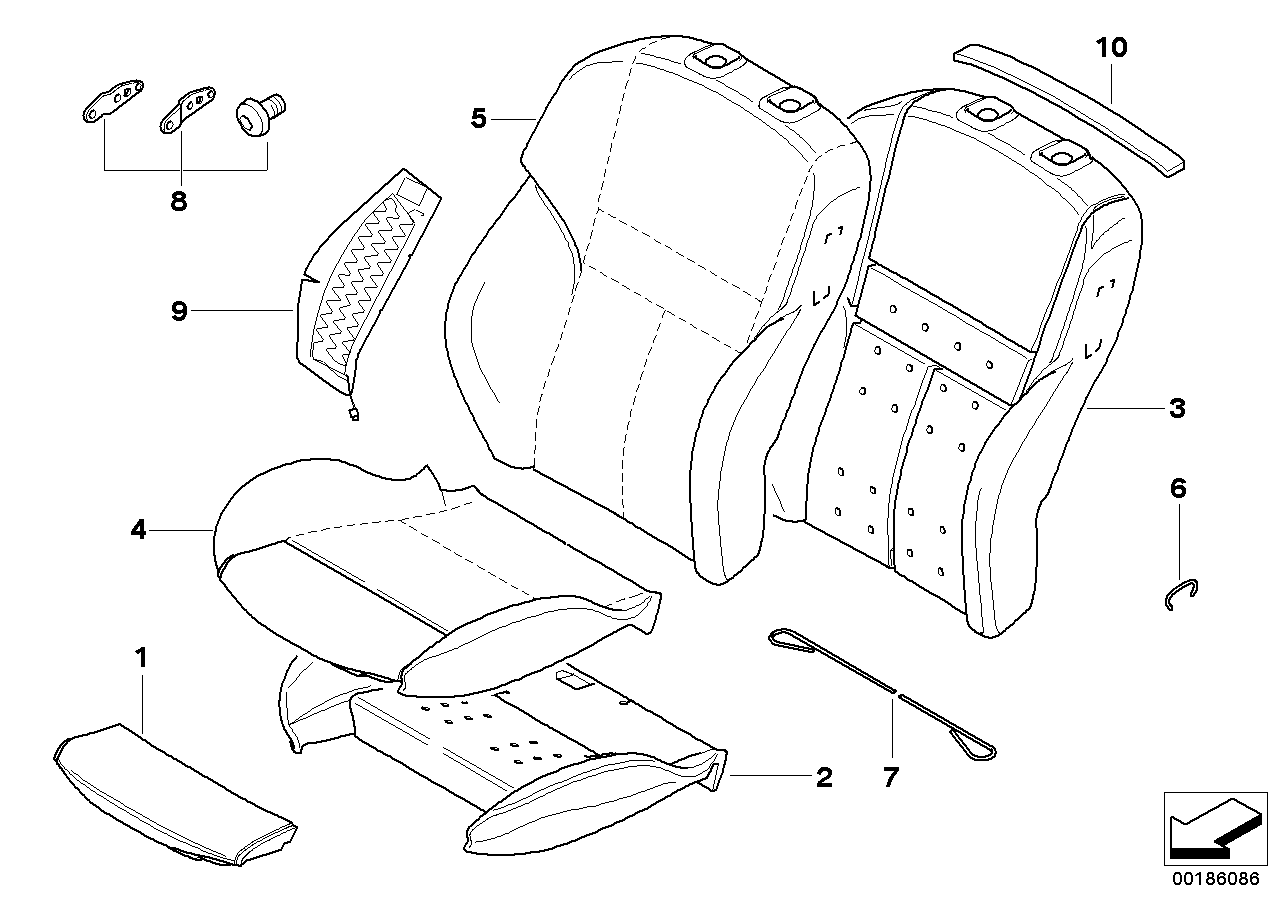 BMW 52108042186 Leather Cover Sport Backrest Right