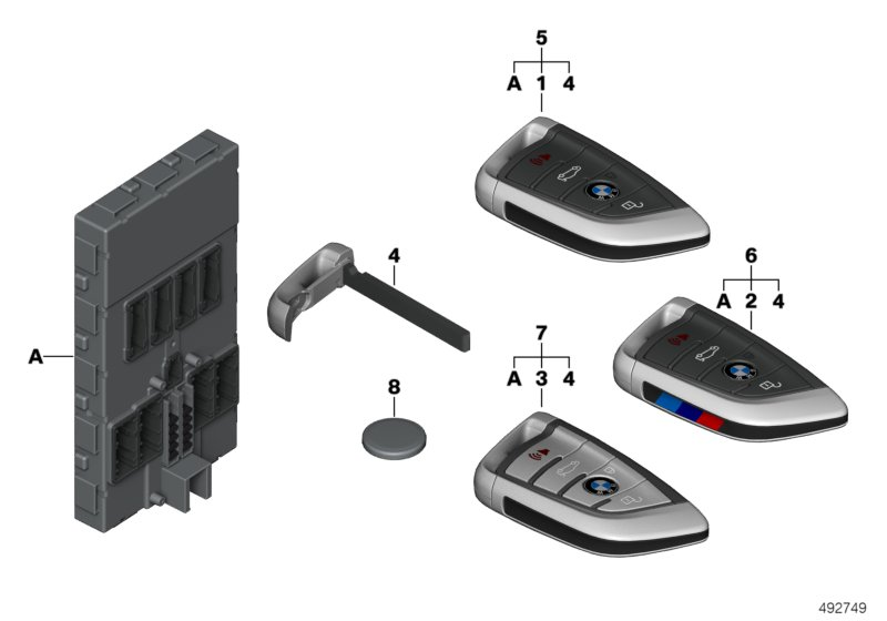 BMW 51210040556 Set Of Keys With Bdc Control Unit