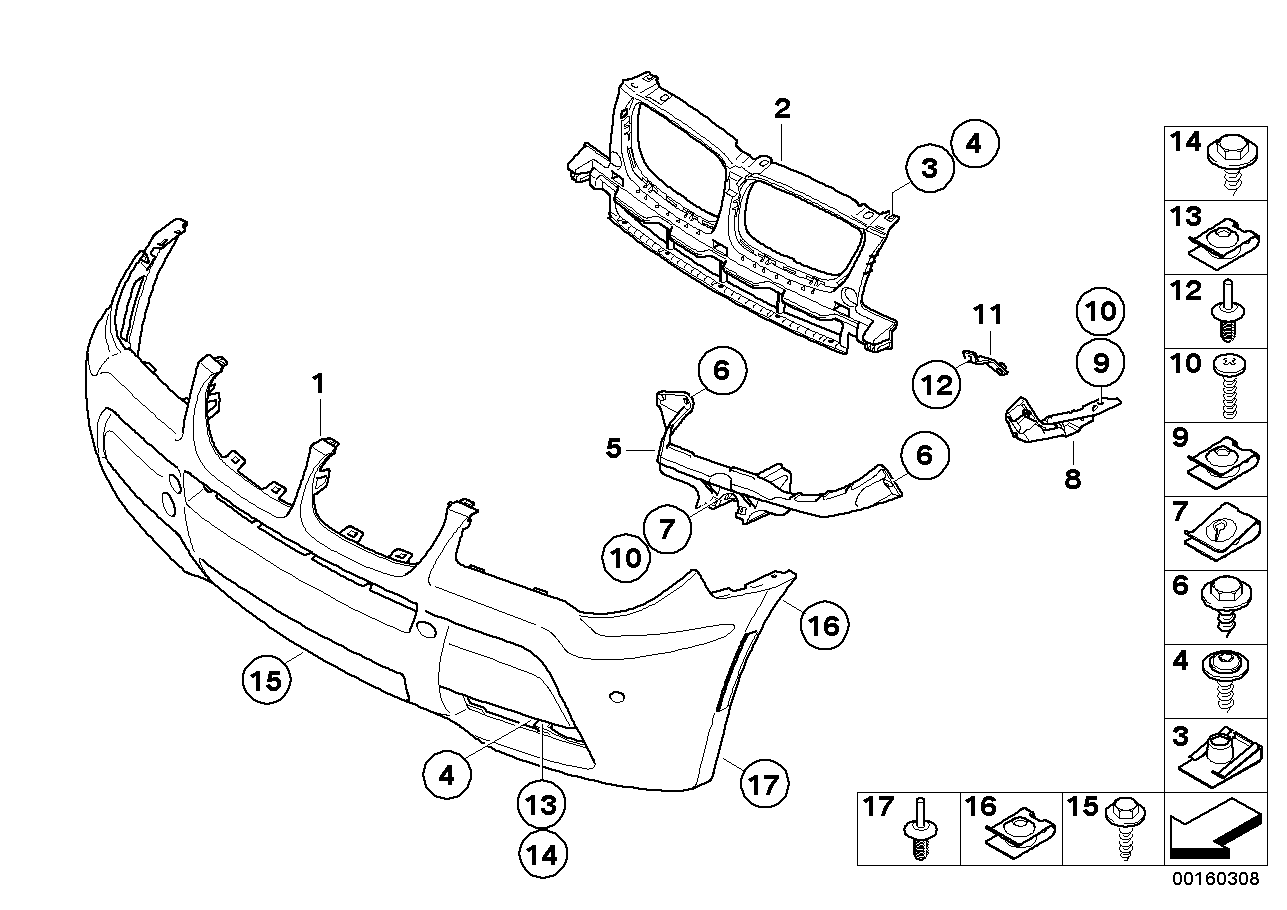 BMW 51112410278 Set, Mounting Parts, Bumper, Front