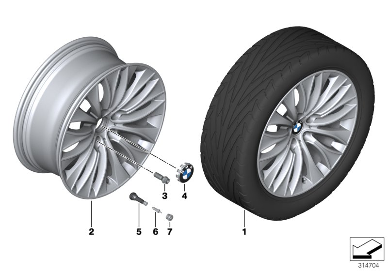 BMW 36116857677 Disc Wheel, Light Alloy, Bright-Turned