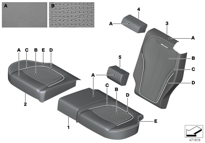 BMW 52207991366 COVER BACKREST, LEATHER, REA