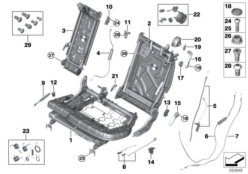 BMW 52207387128 Bowden Cable, Backrest Release, Right