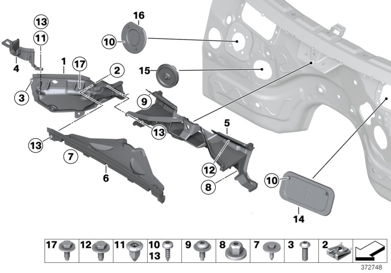 BMW 51717213664 Right Engine Compartment Partition