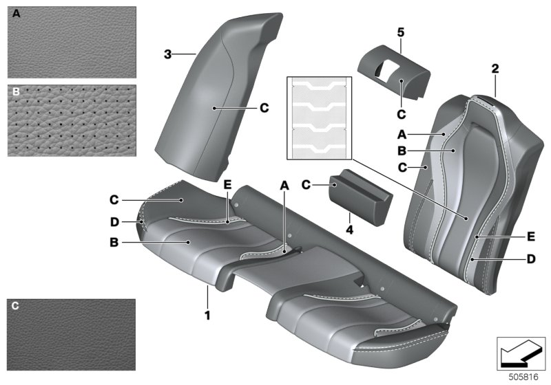 BMW 52207996551 COVER, BACKREST, CENTER, LEA