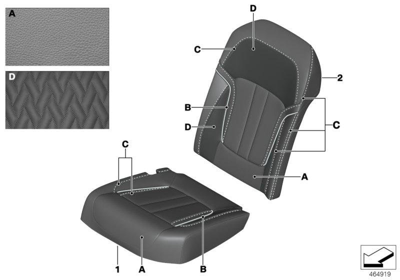 BMW 52107989164 Cover For Comfort Backrest,Leather Right