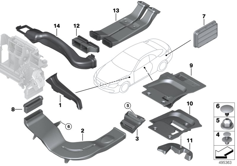 BMW 64227230043 Air Duct, Rear Cabin, Bottom Left