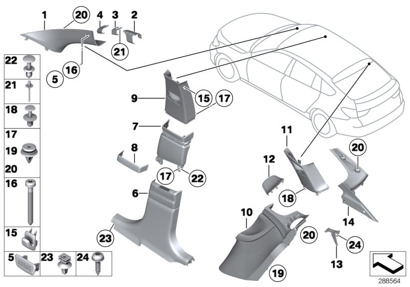 BMW 51437221678 Trim, C-Pillar, Leather, Bottom Right