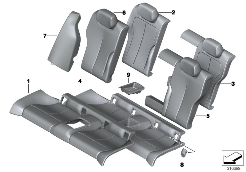 BMW 52207266528 FOAM PAD, BACKREST, REAR LEF