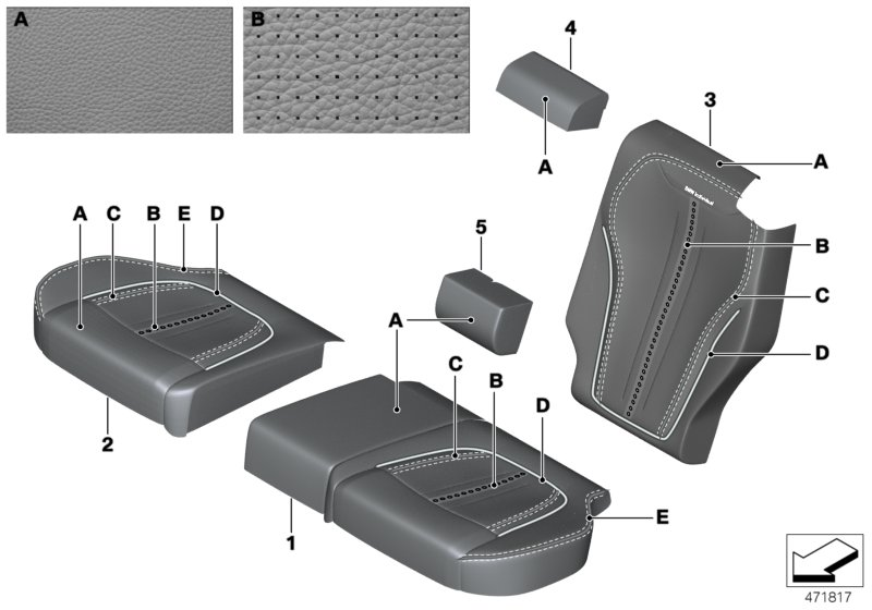 BMW 52207989263 COVER BACKREST, LEATHER, REA