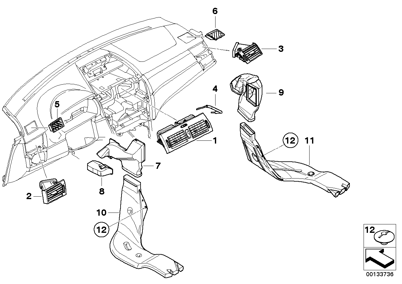 BMW 64223412279 Intermediate Piece For Floor Heater Duct