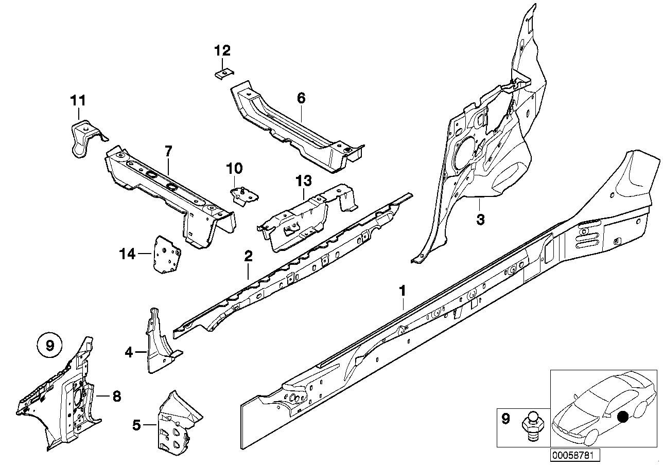 BMW 41117011528 Reinforcement Column A Inside Right