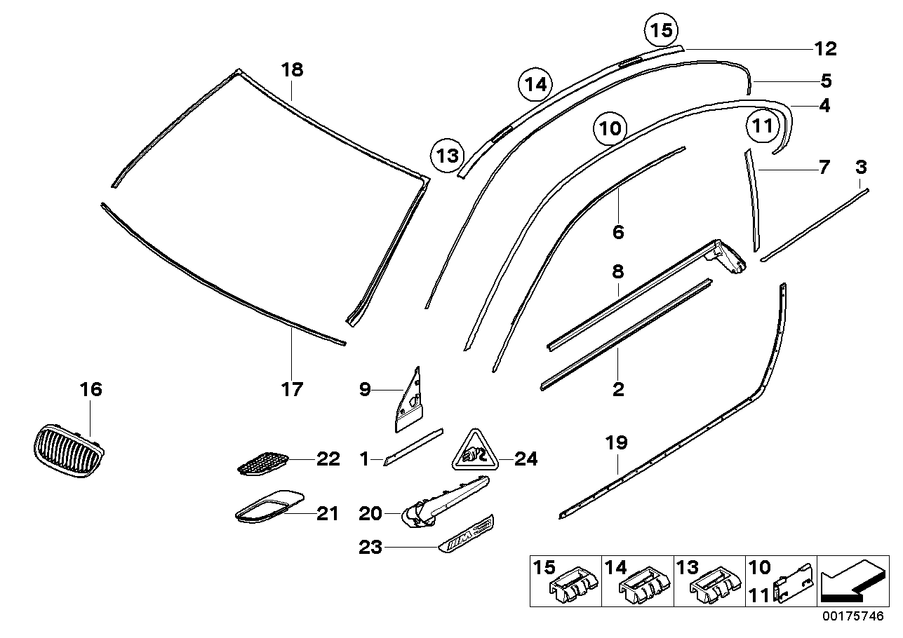 BMW 51767182643 Clip, Roof Frame Strip