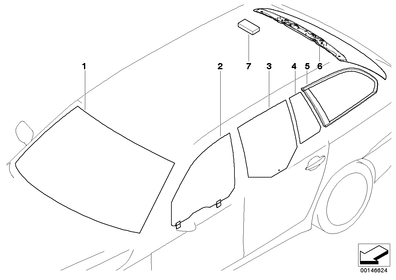 BMW 51377127087 Green Side Window With Left Gasket