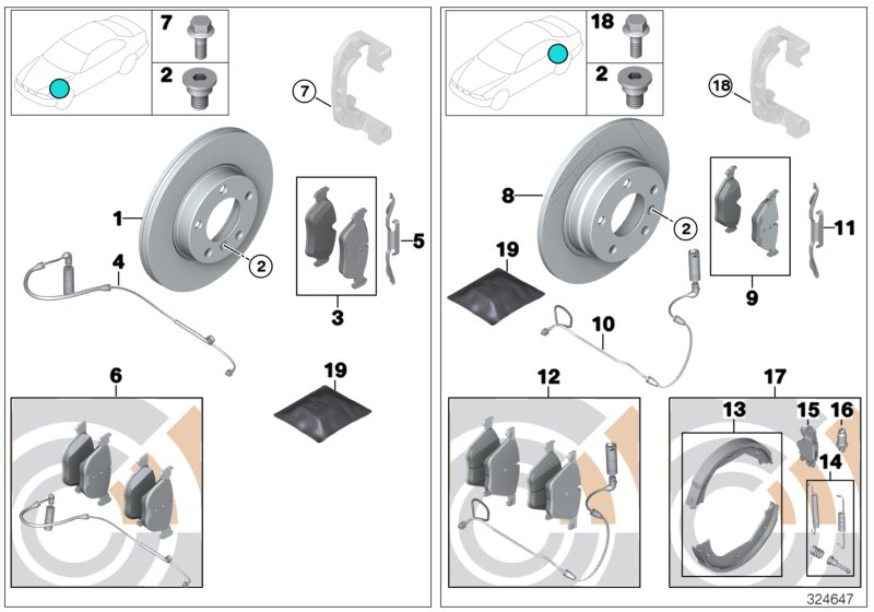 BMW 34112288878 Set, Brake Pads, With Brake-Pad Sensor