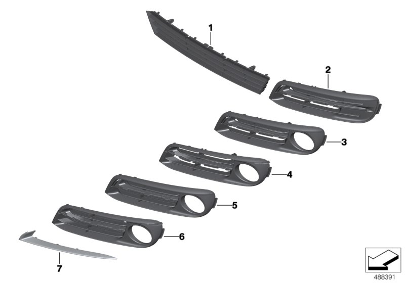 BMW 51117331736 Grille, Air Inlet, Partly Closed, Right