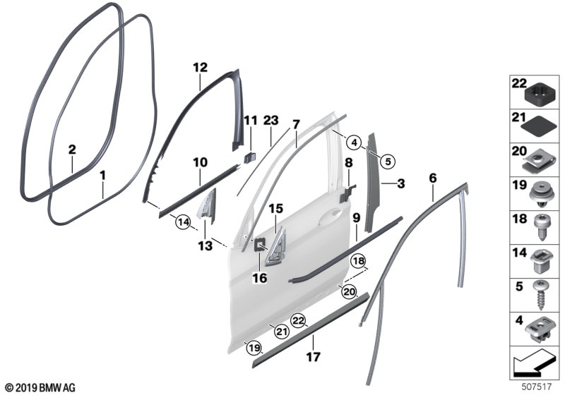 BMW 51337388838 WINDOW GUIDE, RIGHT FRONT DO