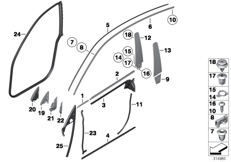 BMW 51337196343 Channel Sealing,Inside,Door, Front Left