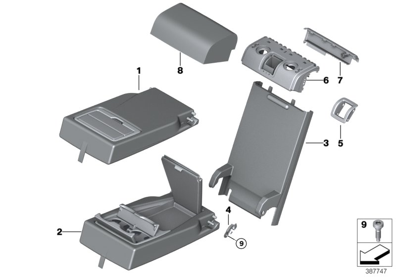 BMW 52207353242 Armrest With Compartment, Leatherette