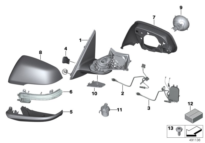 BMW 51167423636 Exterior Mirror Without Mounting Parts,Right