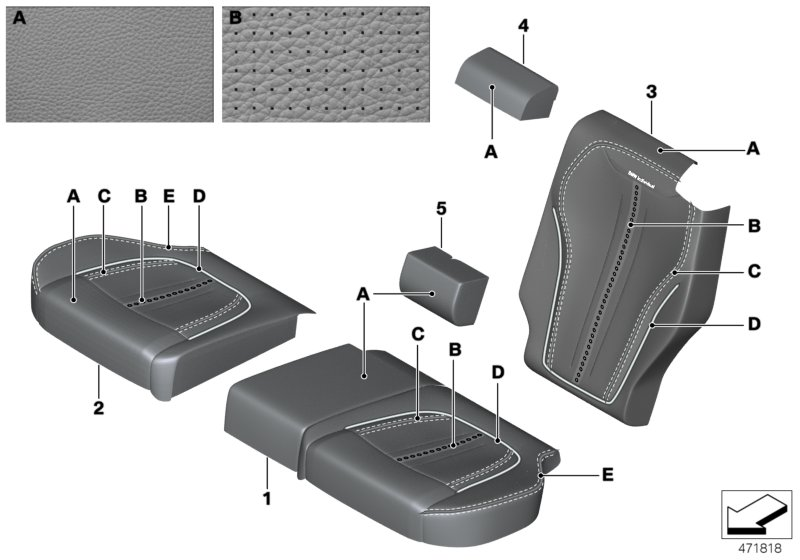 BMW 52207989254 COVER FOR COMFORT SEAT, LEAT