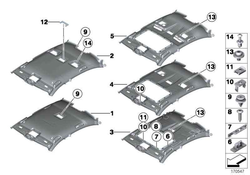 BMW 51448035935 MOLDED HEADLINER,TILT SUNROO