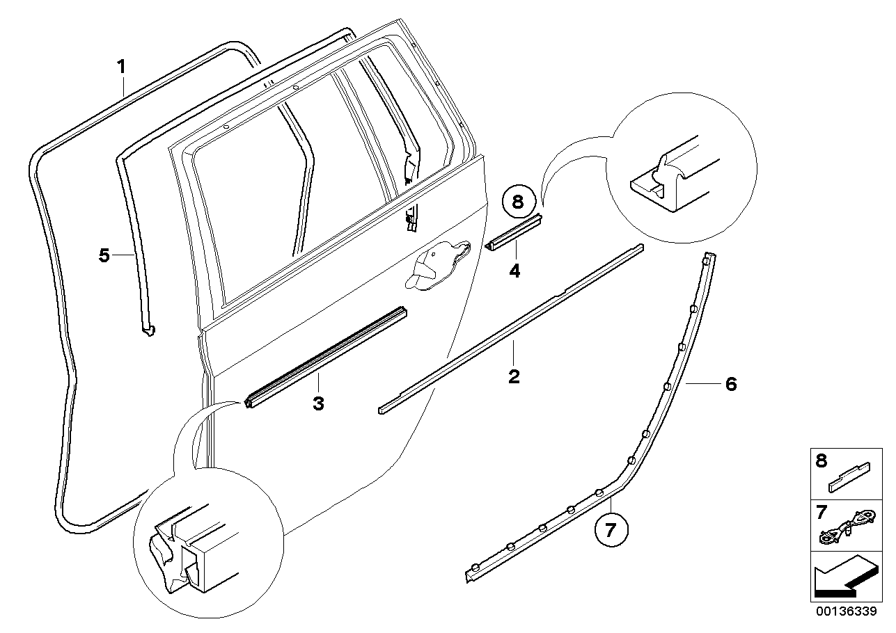 BMW 51227897279 Outer Weatherstrip, Rear Left Door