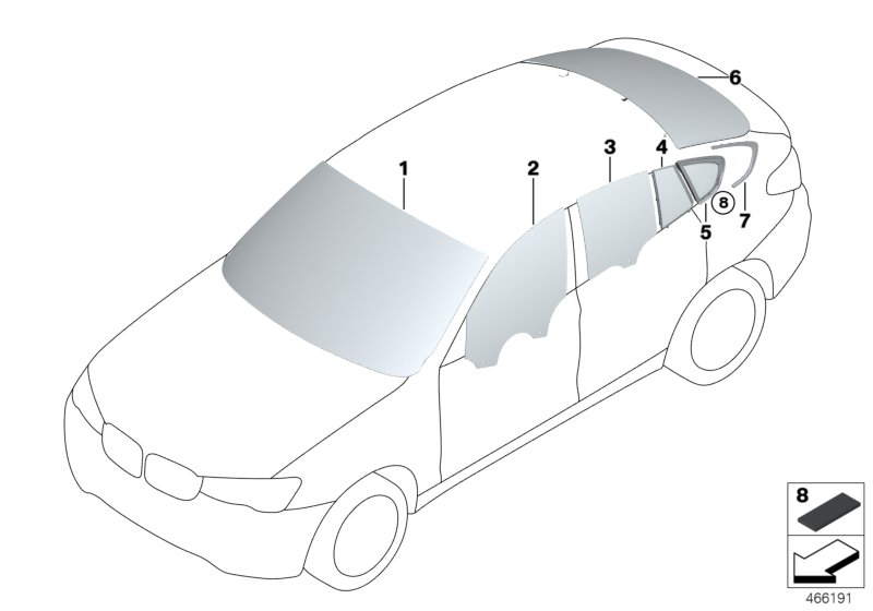 BMW 51317337764 Green Windscrn,Gr.Shade Band+Rain Sensor