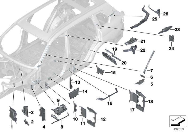 BMW 41007437751 MOLDED BRACE, FIREWALL, LEFT