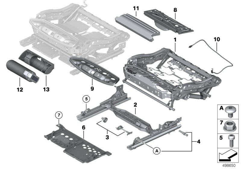 BMW 52107269529 SEAT FRAME, MANUAL LEFT