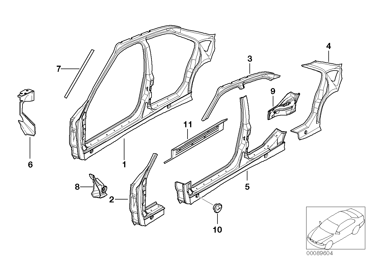 BMW 41008132498 Right Roof Frame