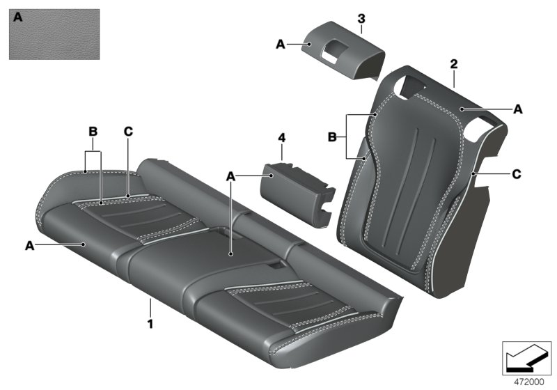 BMW 52207990390 COVER BACKREST, LEATHER, REA