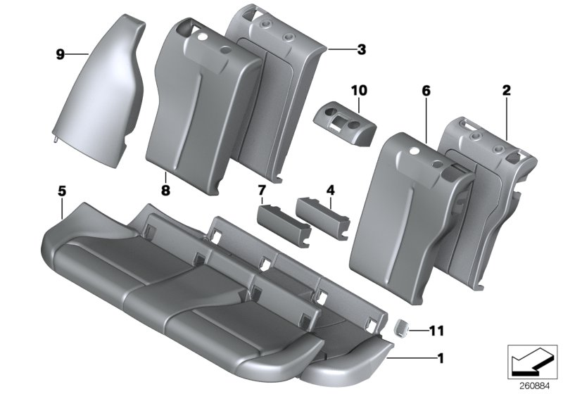 BMW 52207309796 Cover, Backrest, Leatherette, Middle