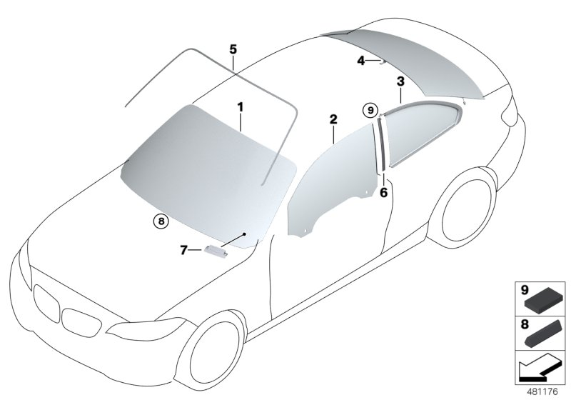 BMW 51374816610 Side Window, Rear Right