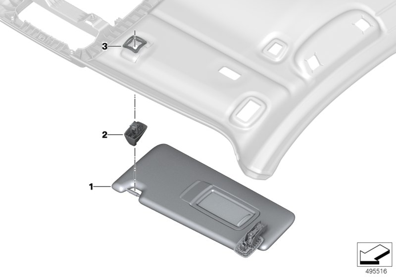 BMW 51168092734 RIGHT ILLUMINATED SUN VISOR